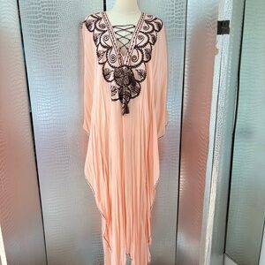 Peach Kaftan with Black Embroidery